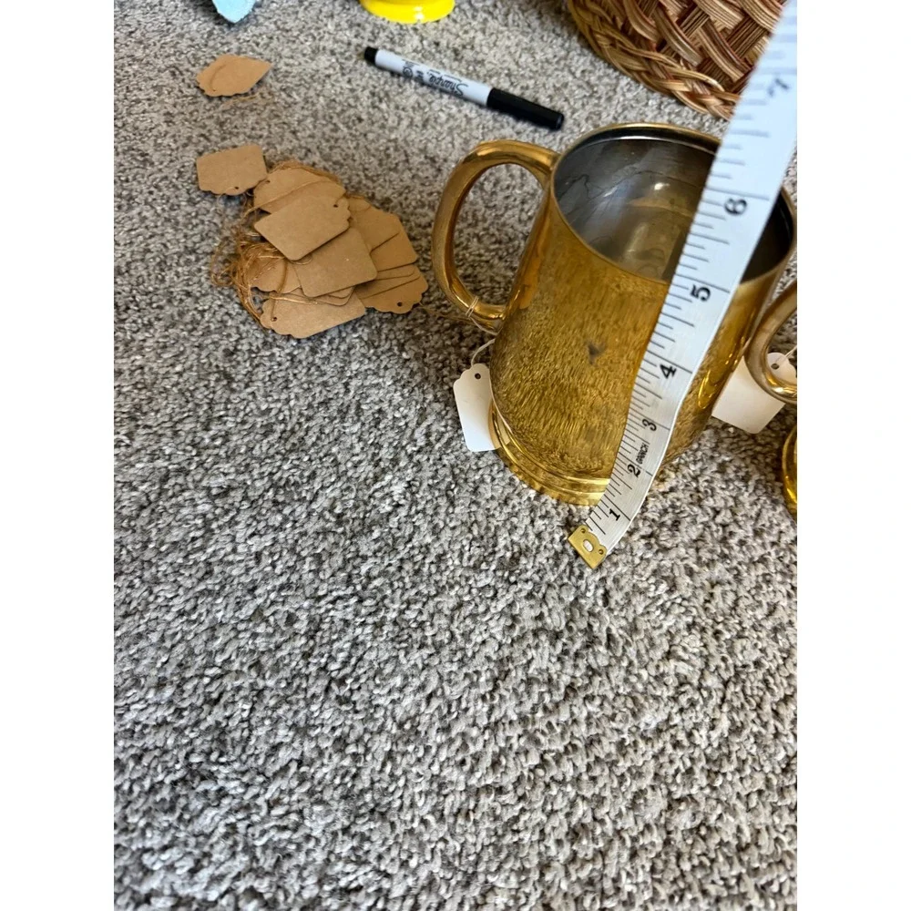 Vintage Brass Tankard Mugs Set of 2 India Gold Beer Stein Cup Barware 5 inch